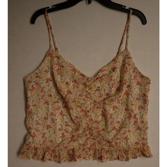 Lush T17630 047 Women's Sz M Cream Floral Spaghetti Strap Ruffle Tank Top - Picture 3 of 4